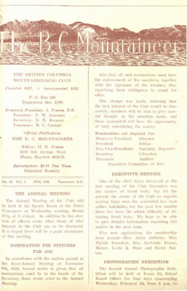 The B.C. Mountaineer 1926 February cover